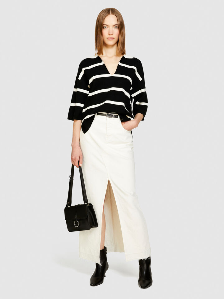 Striped maxi polo - women's v-neck sweaters - Black | Sisley image number 1